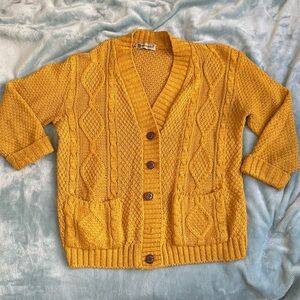 Women's Mustard Cable Knit Cardigan Sweater